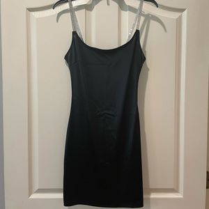 Black satin mini dress
